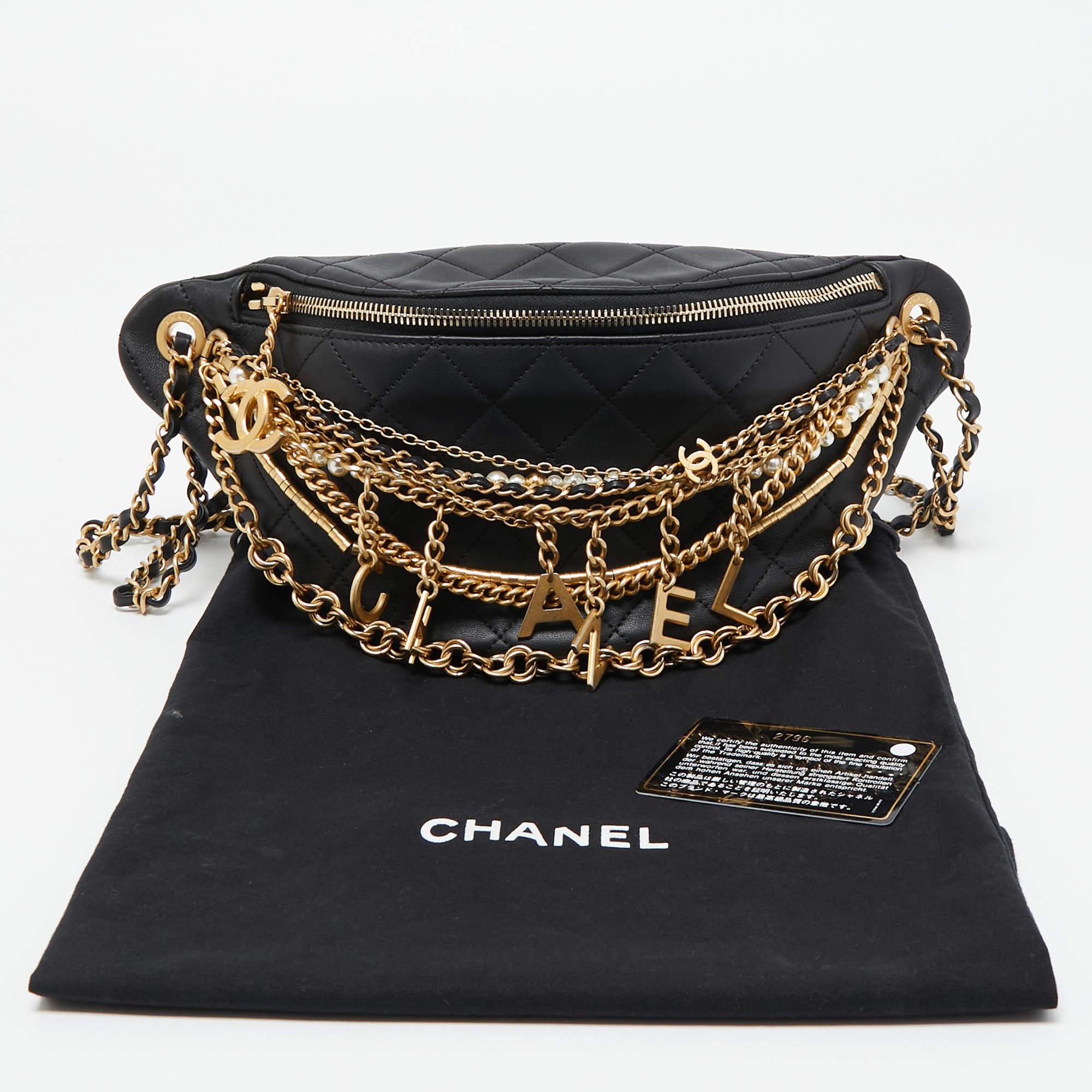 Chanel Black Quilted Leather All About Chains Waist Bag 8