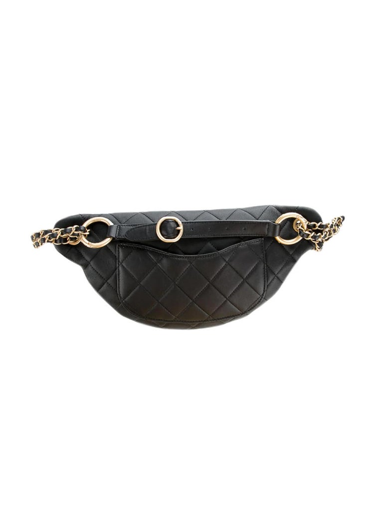 Chanel Quilted All About Chains Waist Belt Bag Black Lambskin Aged Gol –  Coco Approved Studio