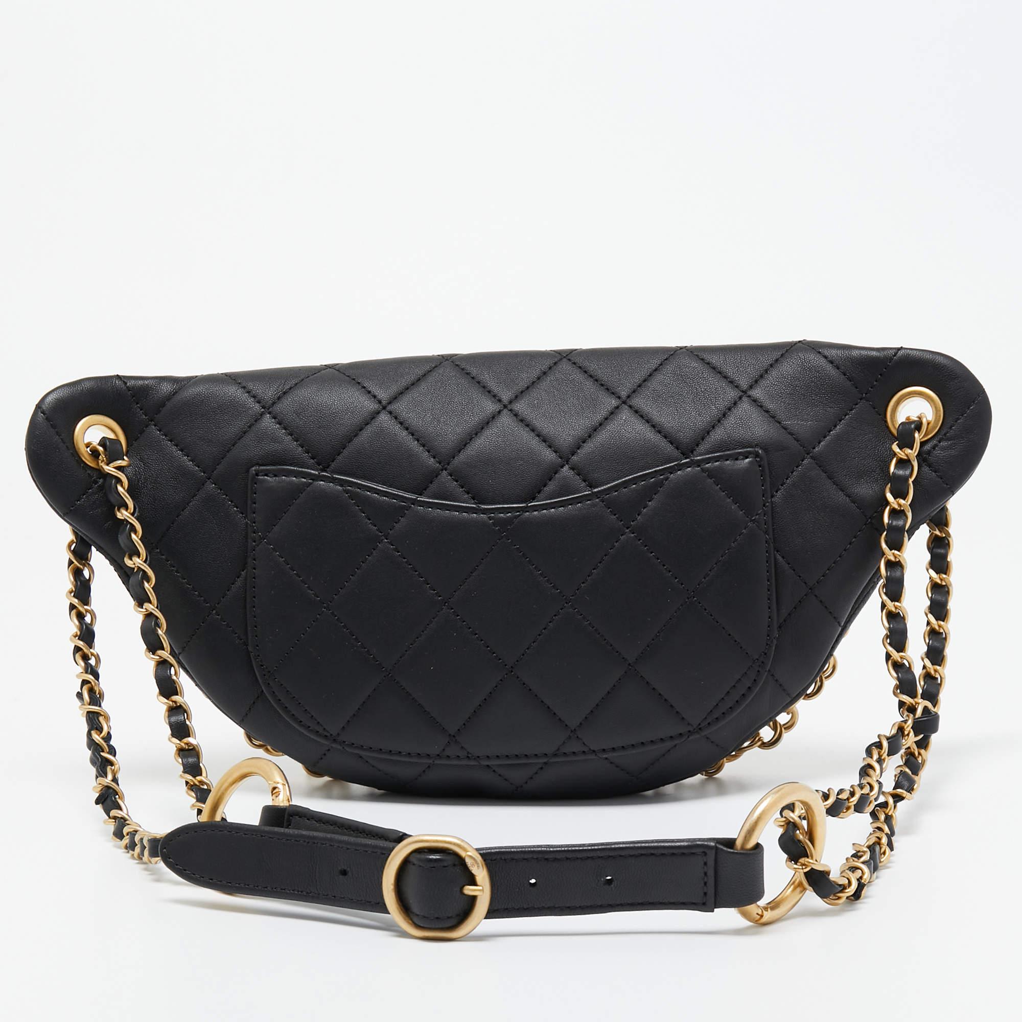 Women's Chanel Black Quilted Leather All About Chains Waist Bag