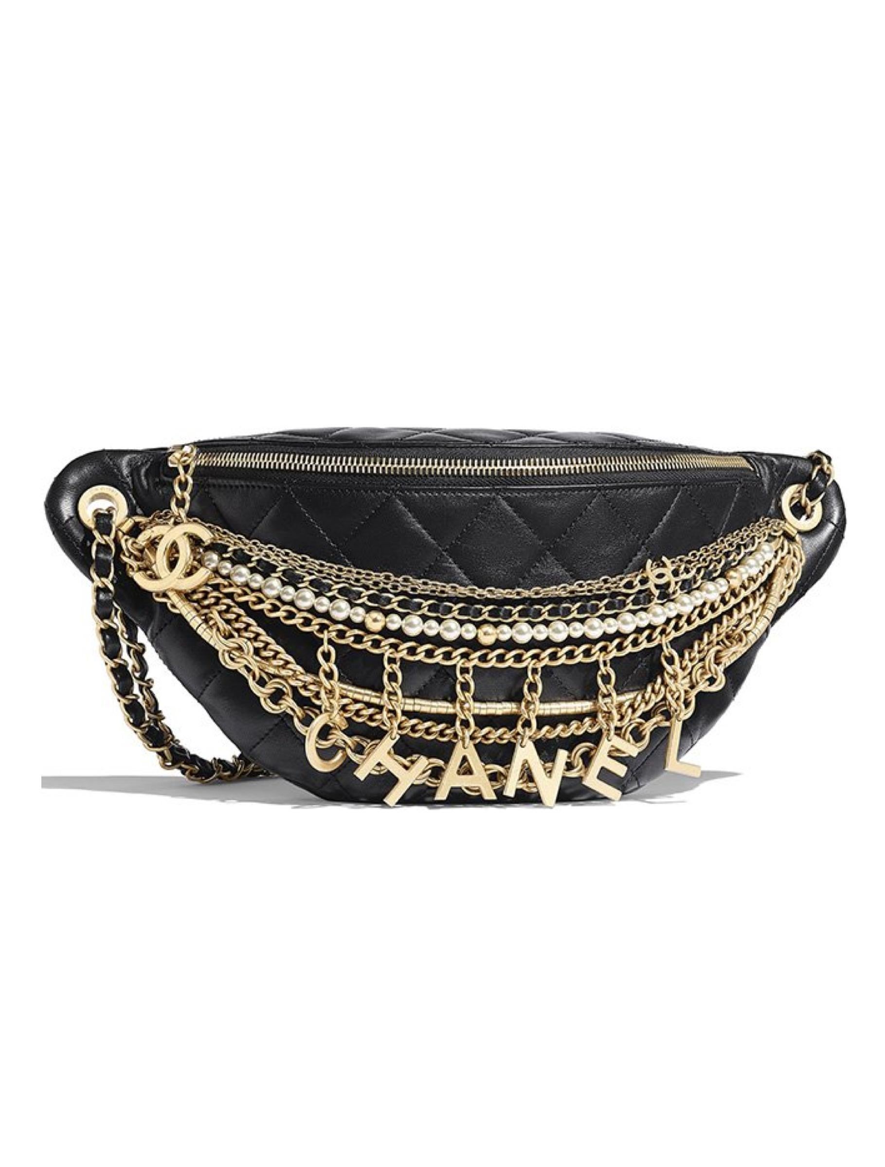 chanel waist bag quilted with chain black