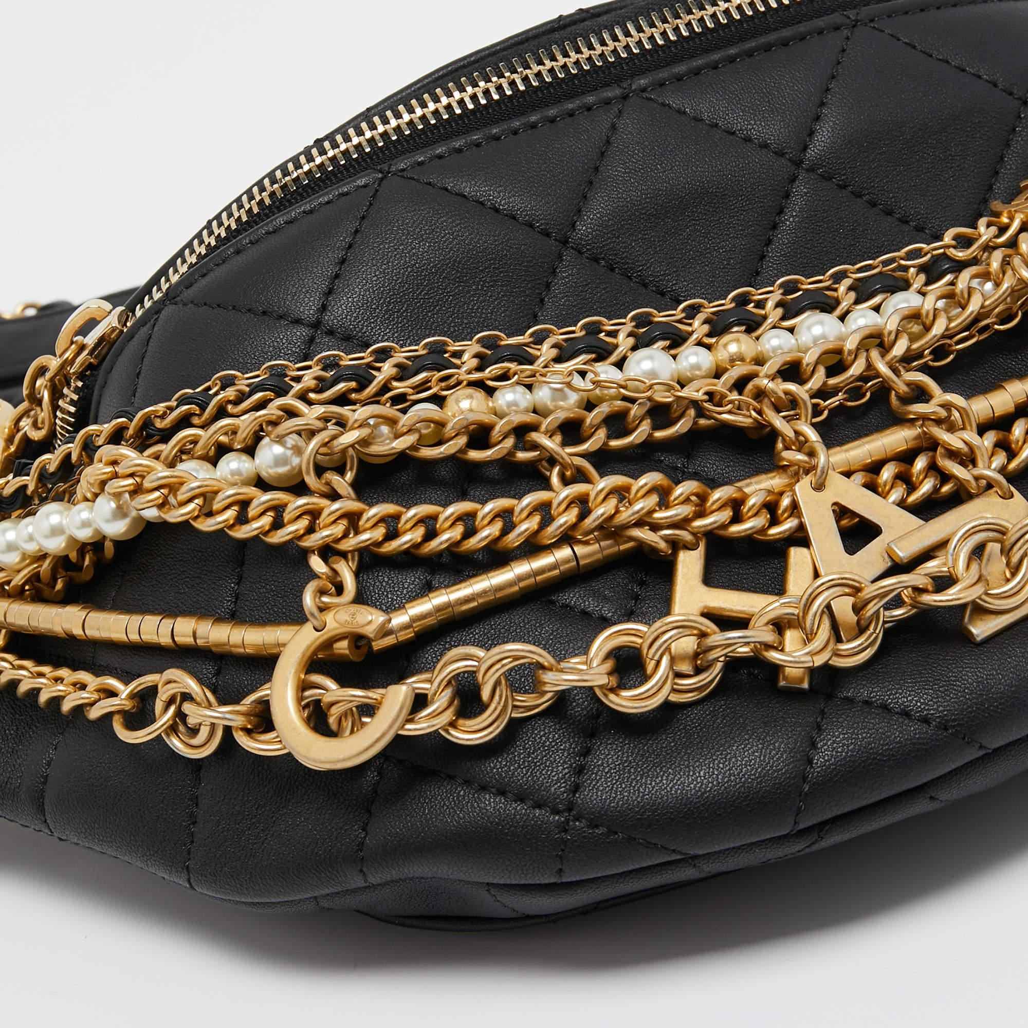 Chanel Black Quilted Leather All About Chains Waist Bag 4
