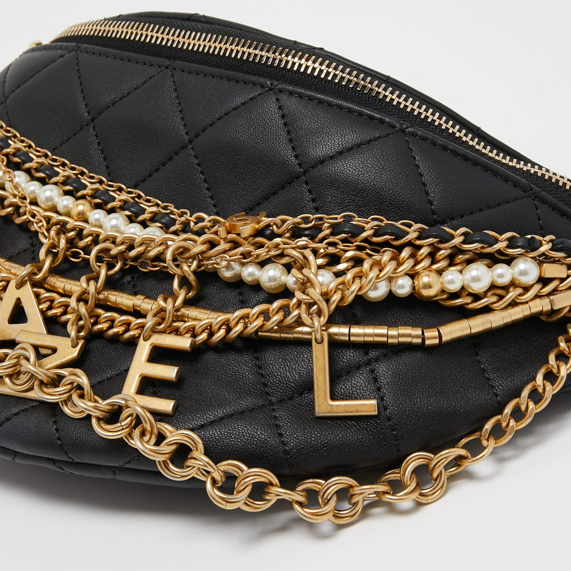 Chanel Black Quilted Leather All About Chains Waist Bag 5