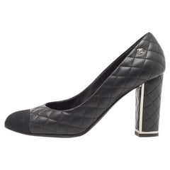 Chanel Black Quilted Leather and Grosgrain CC Cap Toe Pumps Size 39.5