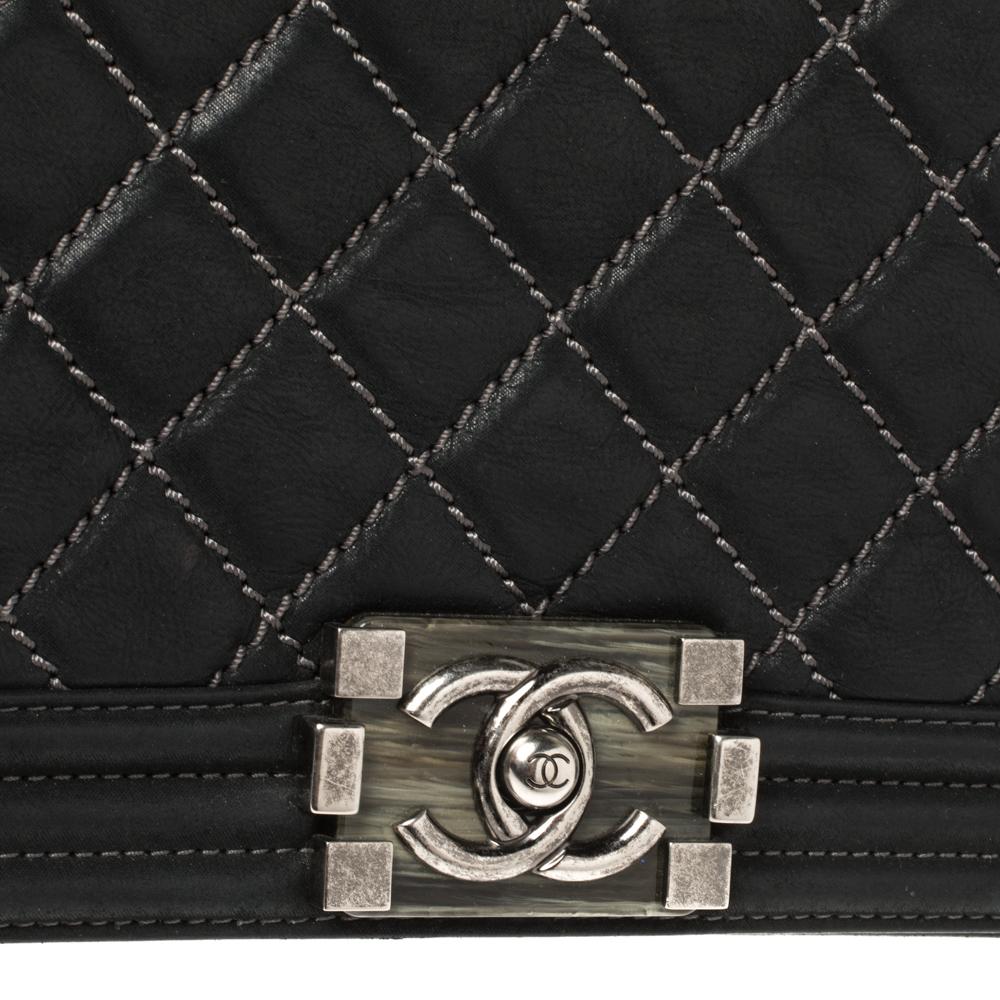 Chanel Black Quilted Leather and Nubuck Medium Wild Stitch Boy Flap Bag 6