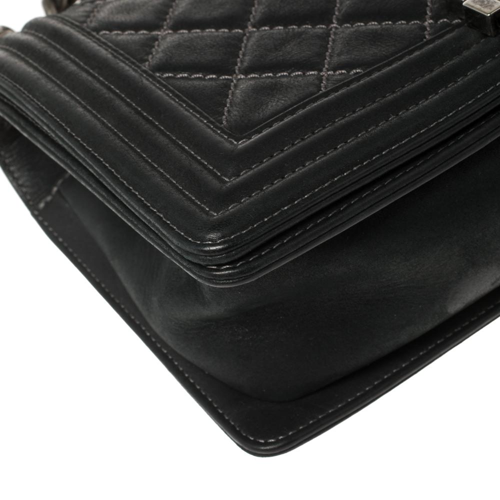 Chanel Black Quilted Leather and Nubuck Medium Wild Stitch Boy Flap Bag 8