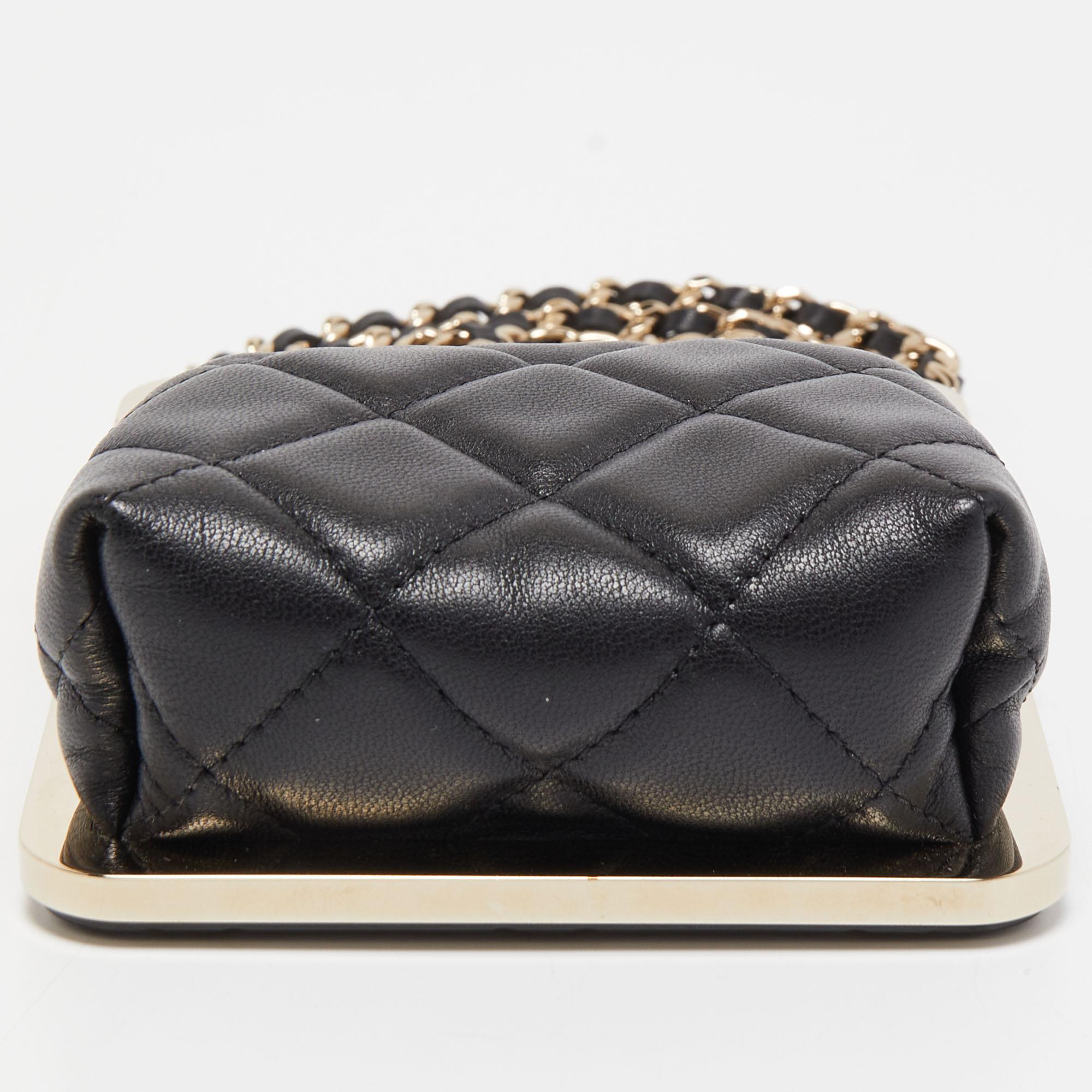 Chanel Black Quilted Leather and Plexiglass CC Chain Clutch 4