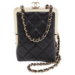 Chanel Black Quilted Leather and Plexiglass CC Chain Clutch
