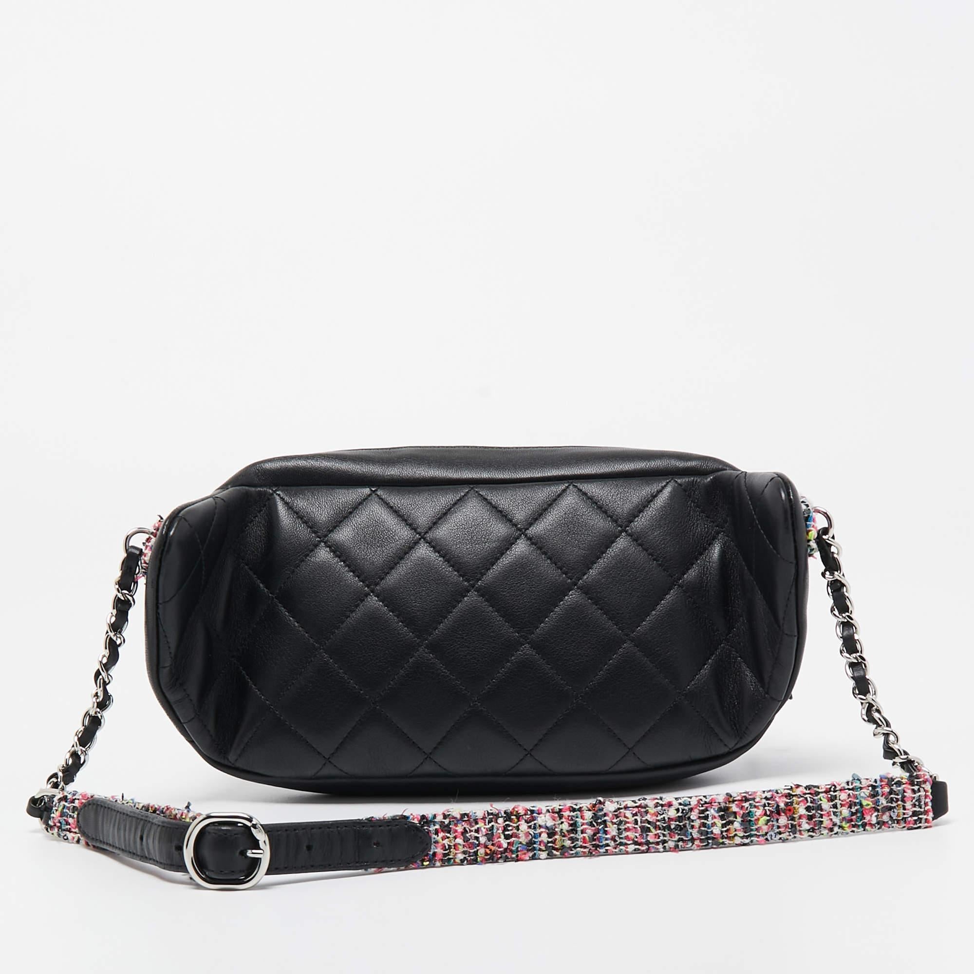 Chanel Black Quilted Leather and Tweed Elegant Trim Waist Belt Bag 6
