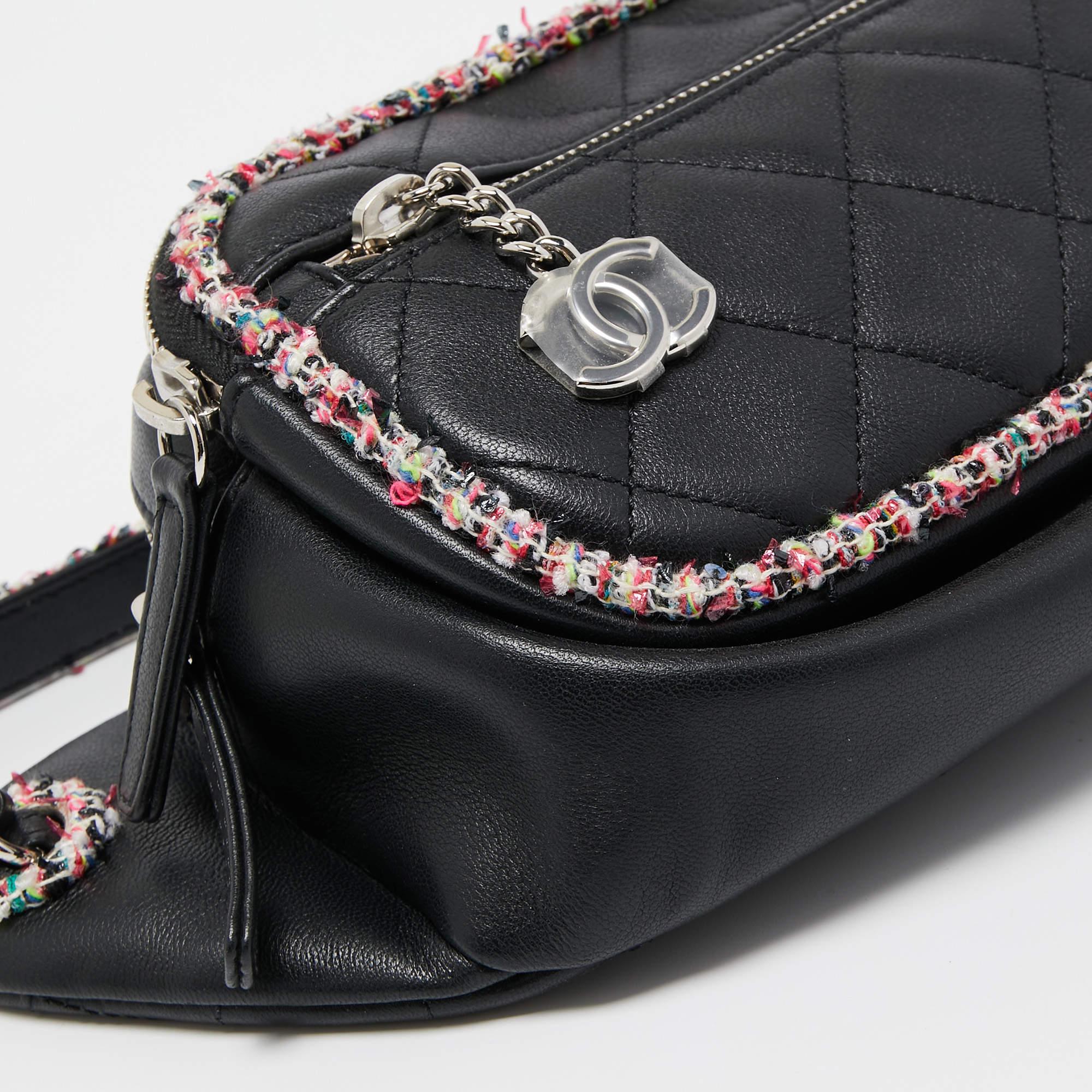 Chanel Black Quilted Leather and Tweed Elegant Trim Waist Belt Bag 7