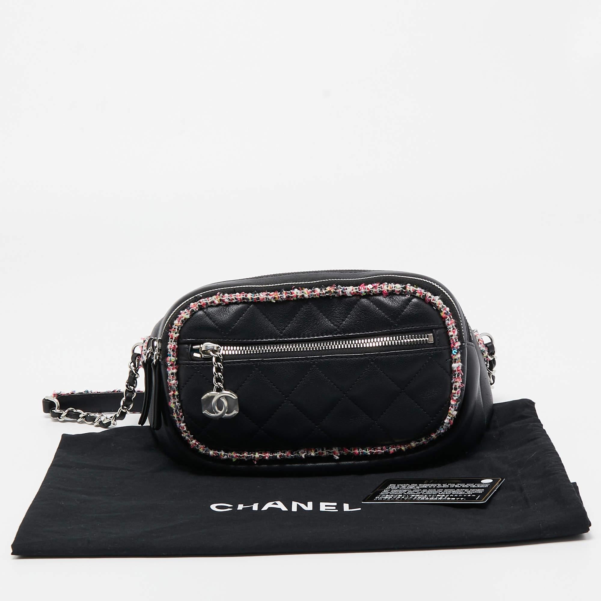 Chanel Black Quilted Leather and Tweed Elegant Trim Waist Belt Bag 8