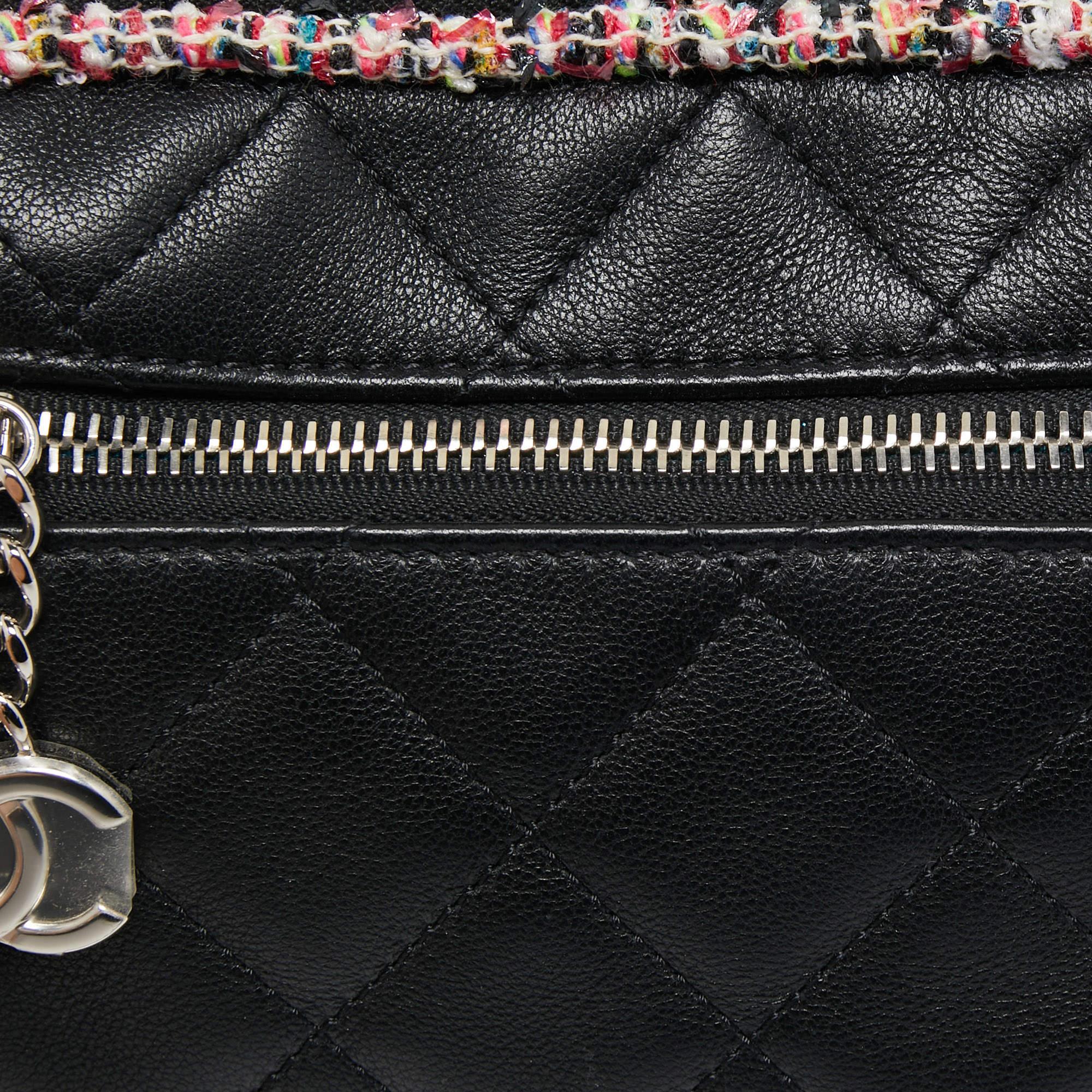Chanel Black Quilted Leather and Tweed Elegant Trim Waist Belt Bag 1