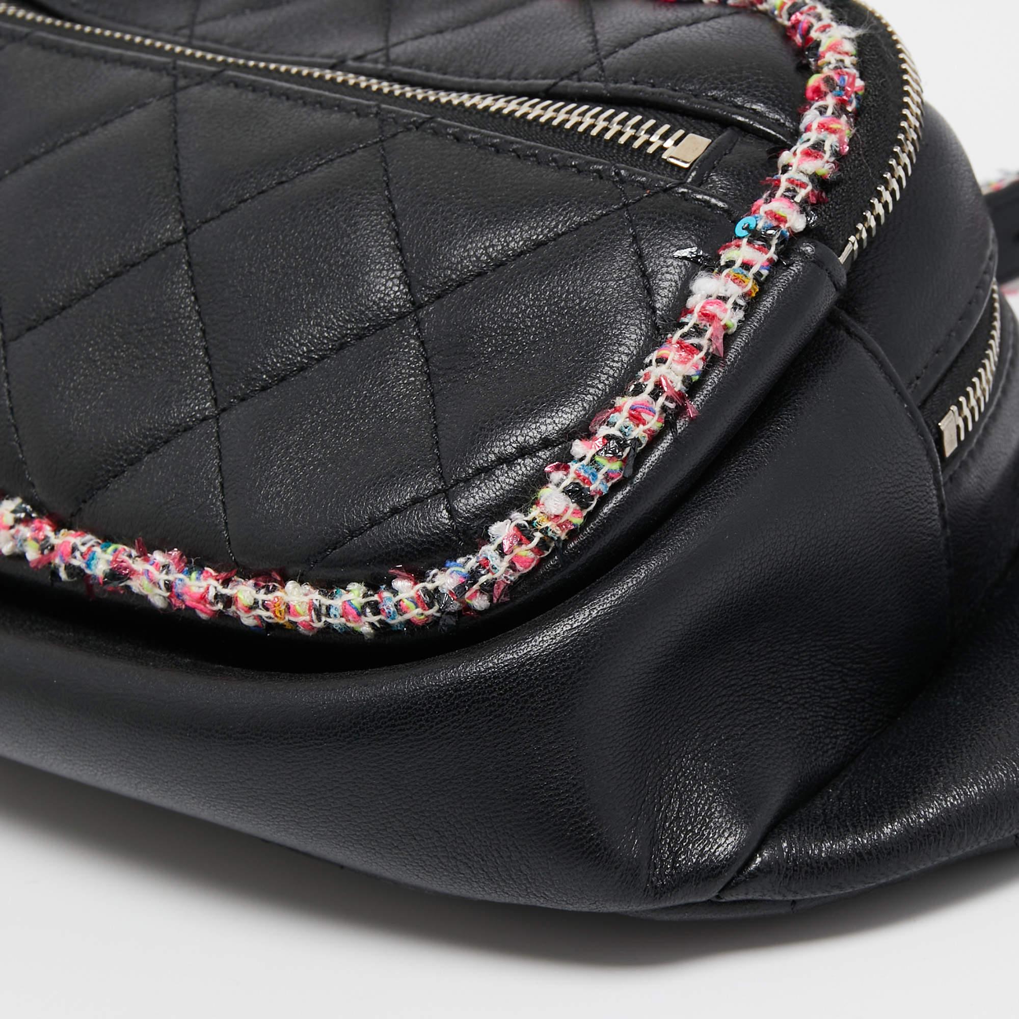 Chanel Black Quilted Leather and Tweed Elegant Trim Waist Belt Bag 3