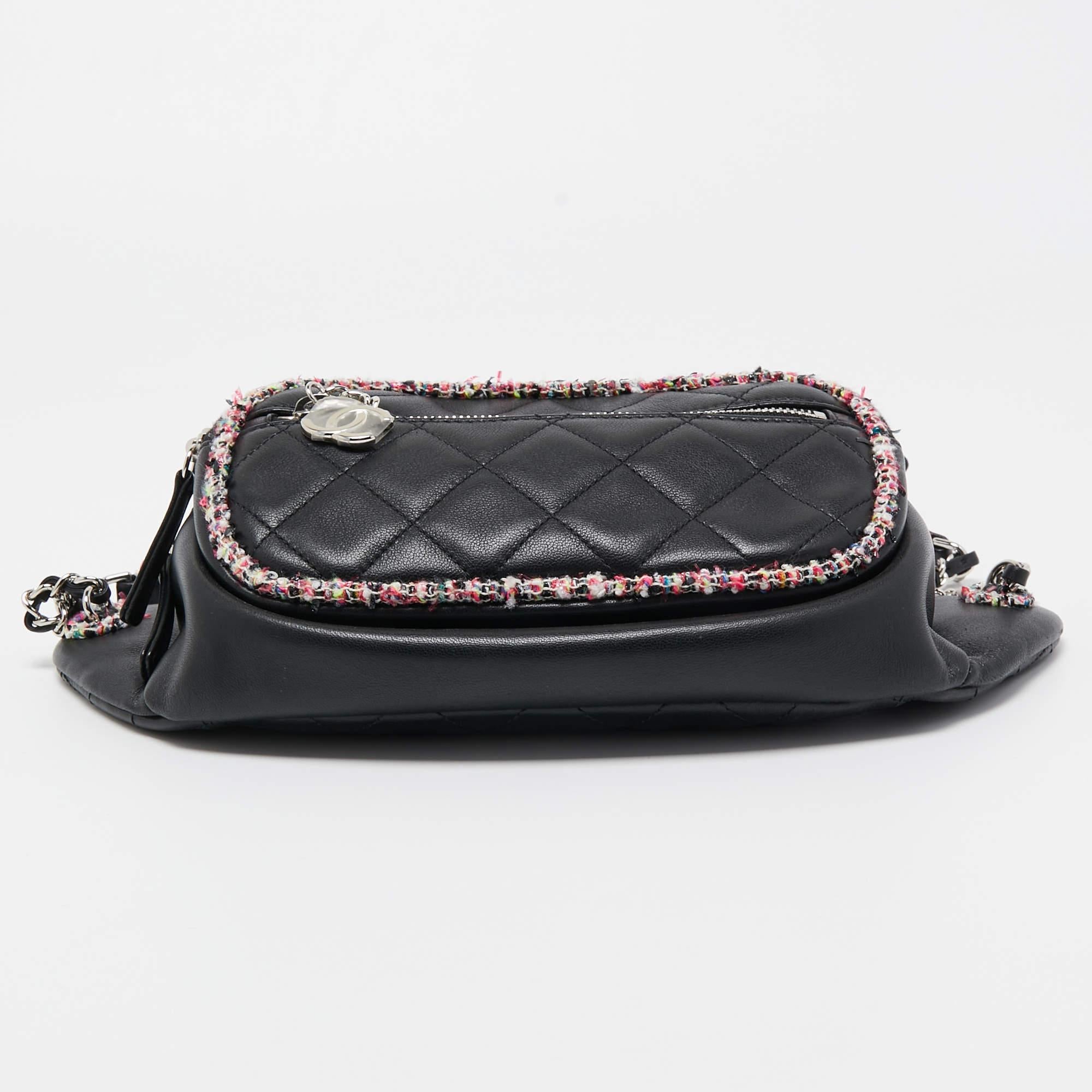Chanel Black Quilted Leather and Tweed Elegant Trim Waist Belt Bag 5