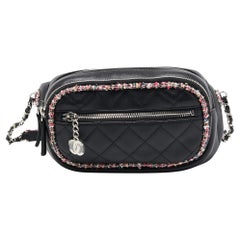 Chanel Black Quilted Leather and Tweed Elegant Trim Waist Belt Bag