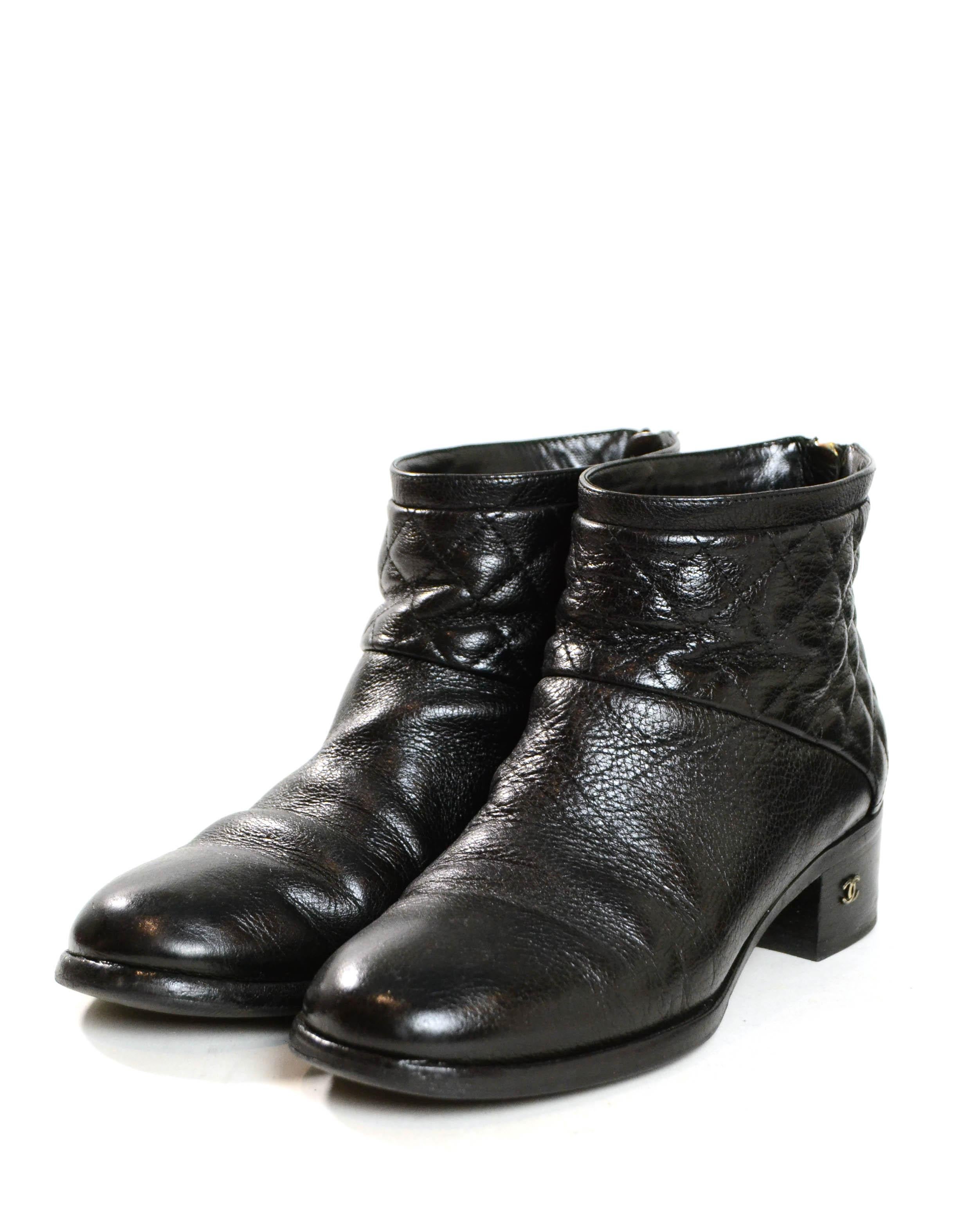 Women's Chanel Black Quilted Leather Ankle Booties sz 38.5