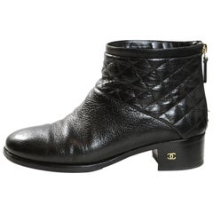 Chanel Black Quilted Leather Ankle Booties sz 38.5