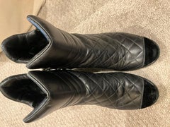 Chanel Black Quilted Leather Ankle Boots with Velvet Toe EU40