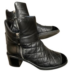 Chanel Black Quilted Leather Ankle Boots with Velvet Toe EU40