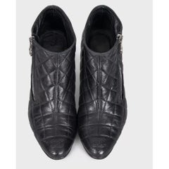 Chanel Black Quilted Leather Ankle Boots with Zip Closure, Size 37.5