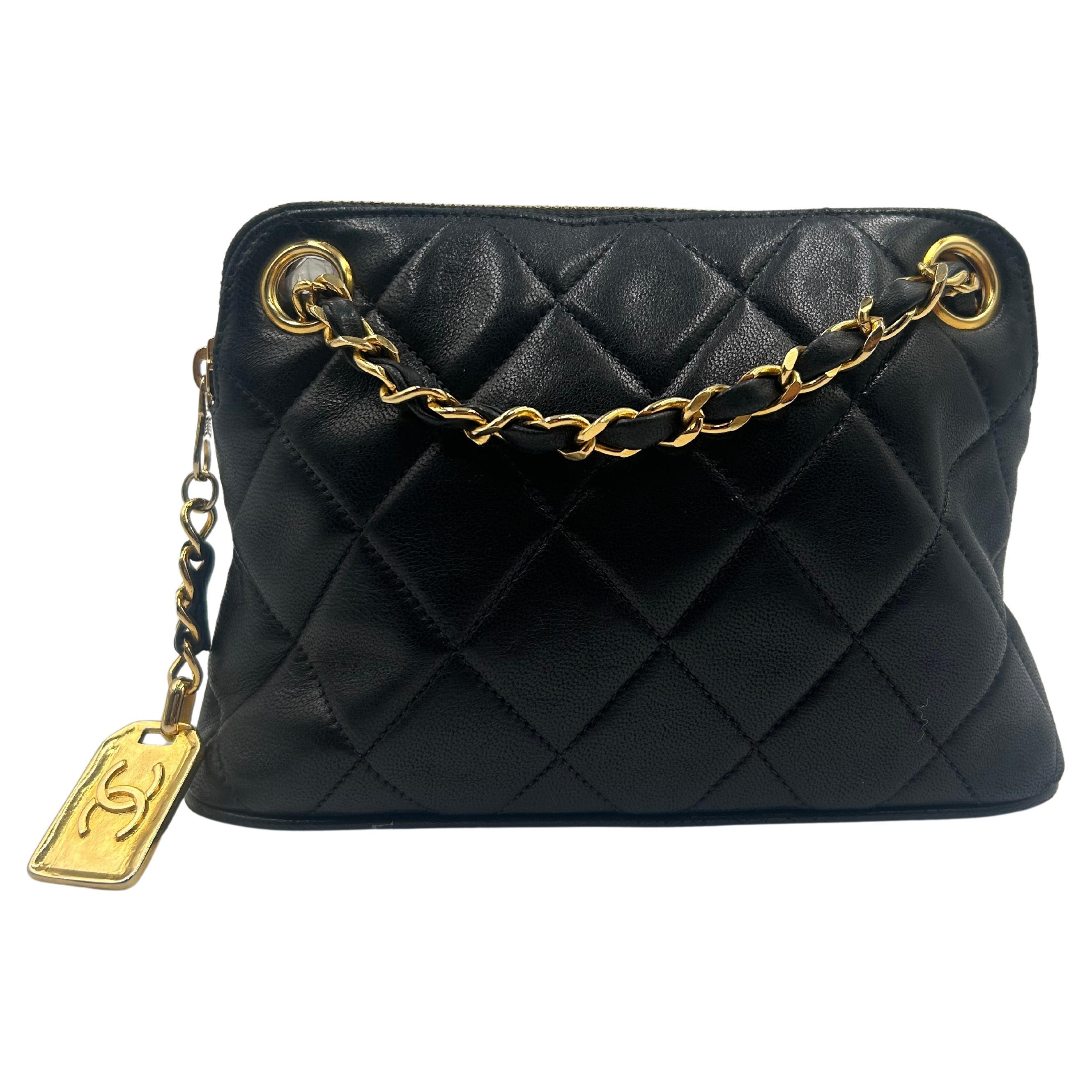 Chanel Black Quilted Leather Bag 90's For Sale