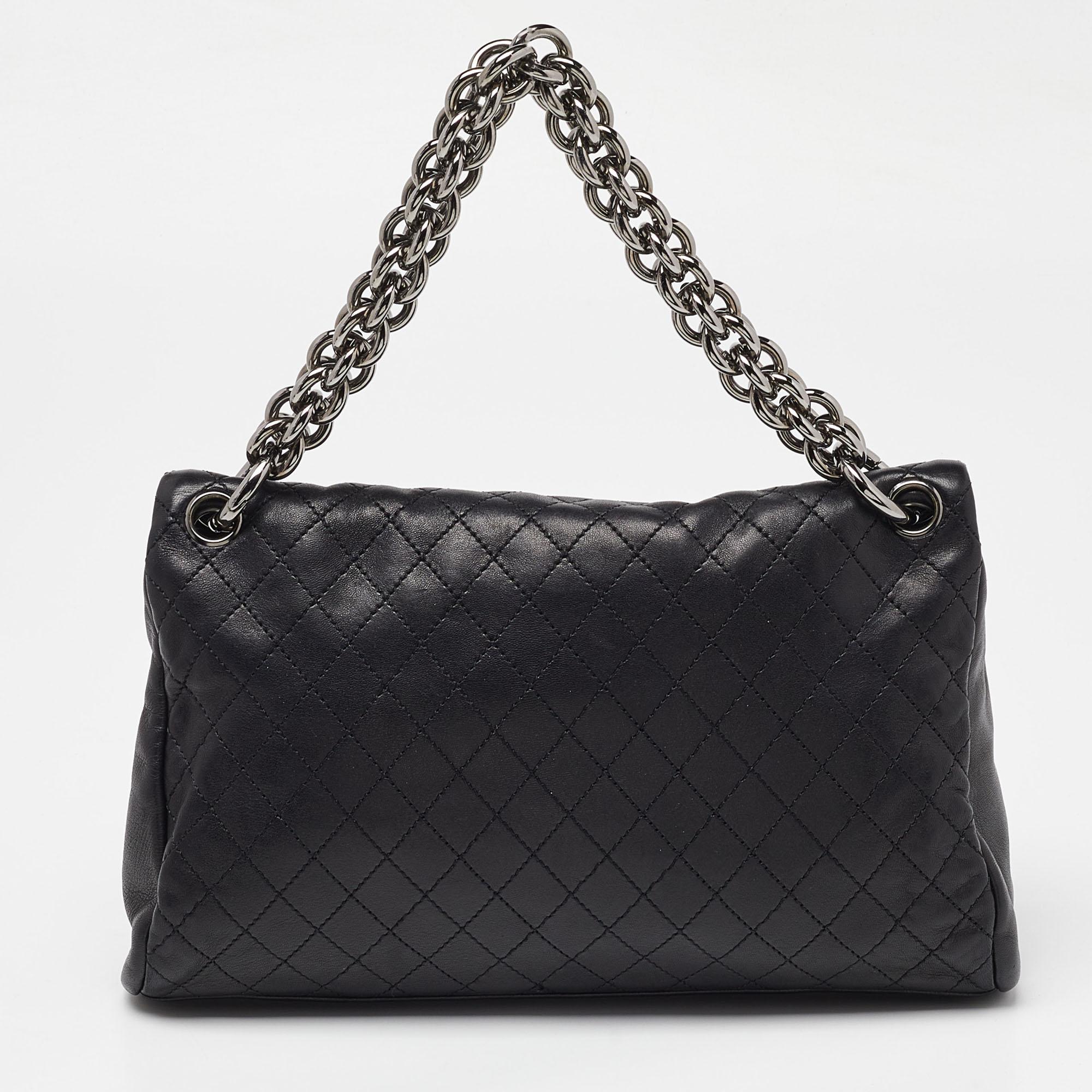 Women's Chanel Black Quilted Leather Bijoux Ring Chain Hobo