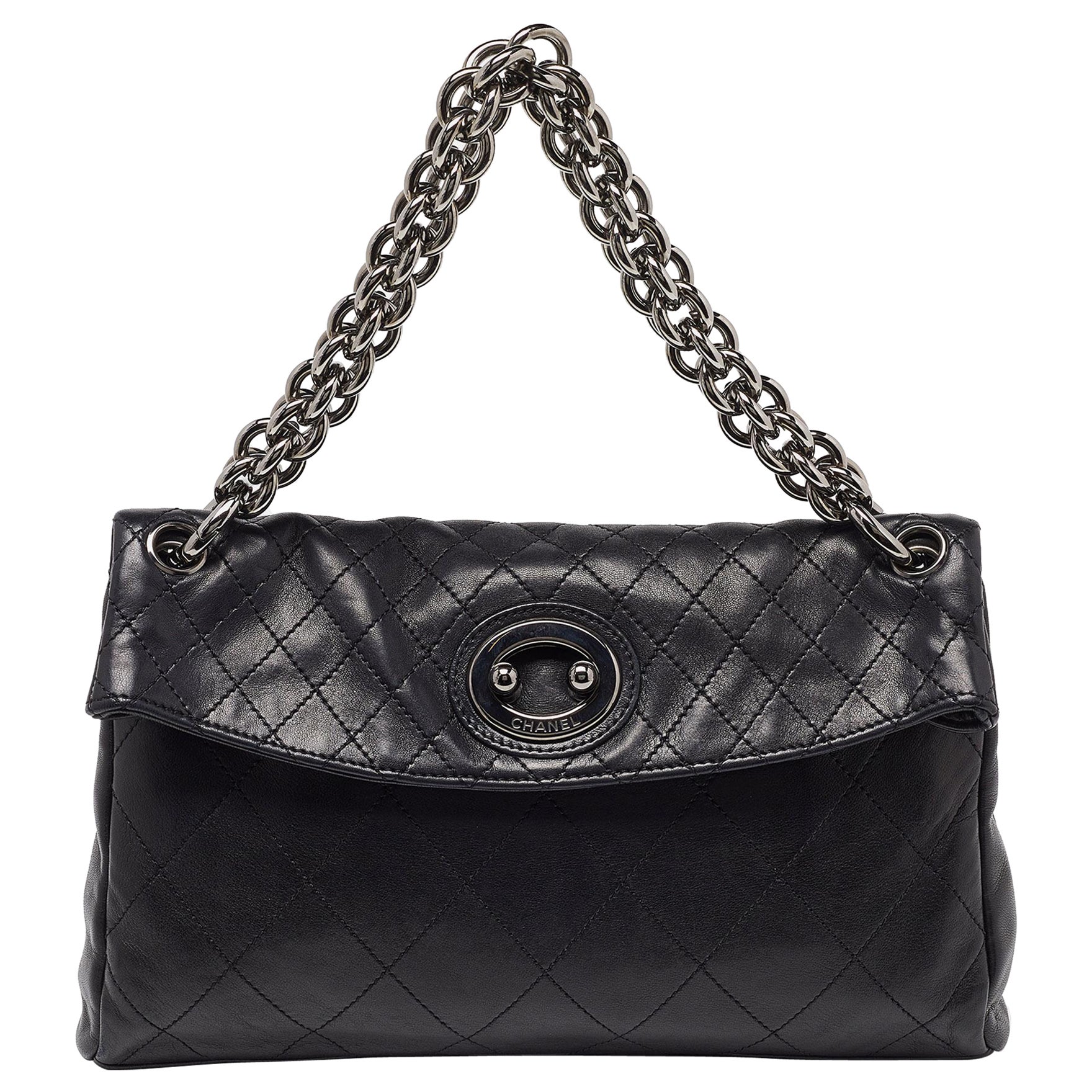 Chanel Black Quilted Leather Bijoux Ring Chain Hobo