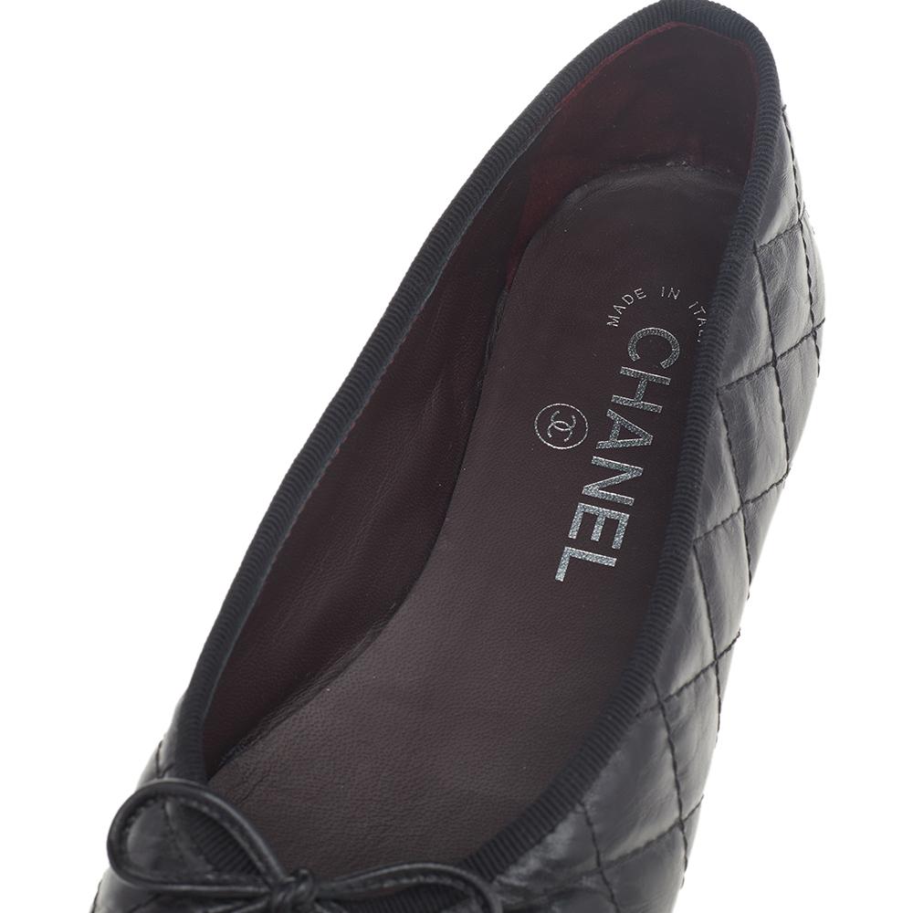 Women's Chanel Black Quilted Leather Bow CC Cap Toe Ballet Flats Size 36