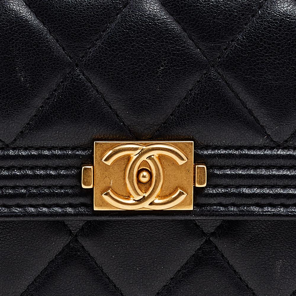 Chanel Black Quilted Leather Boy Long Flap Continental Wallet 4