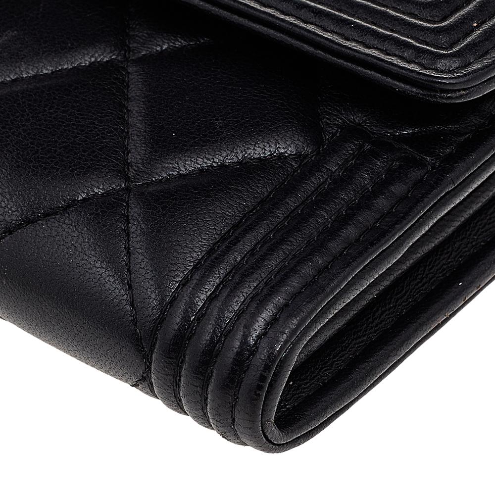 Women's Chanel Black Quilted Leather Boy Long Flap Continental Wallet
