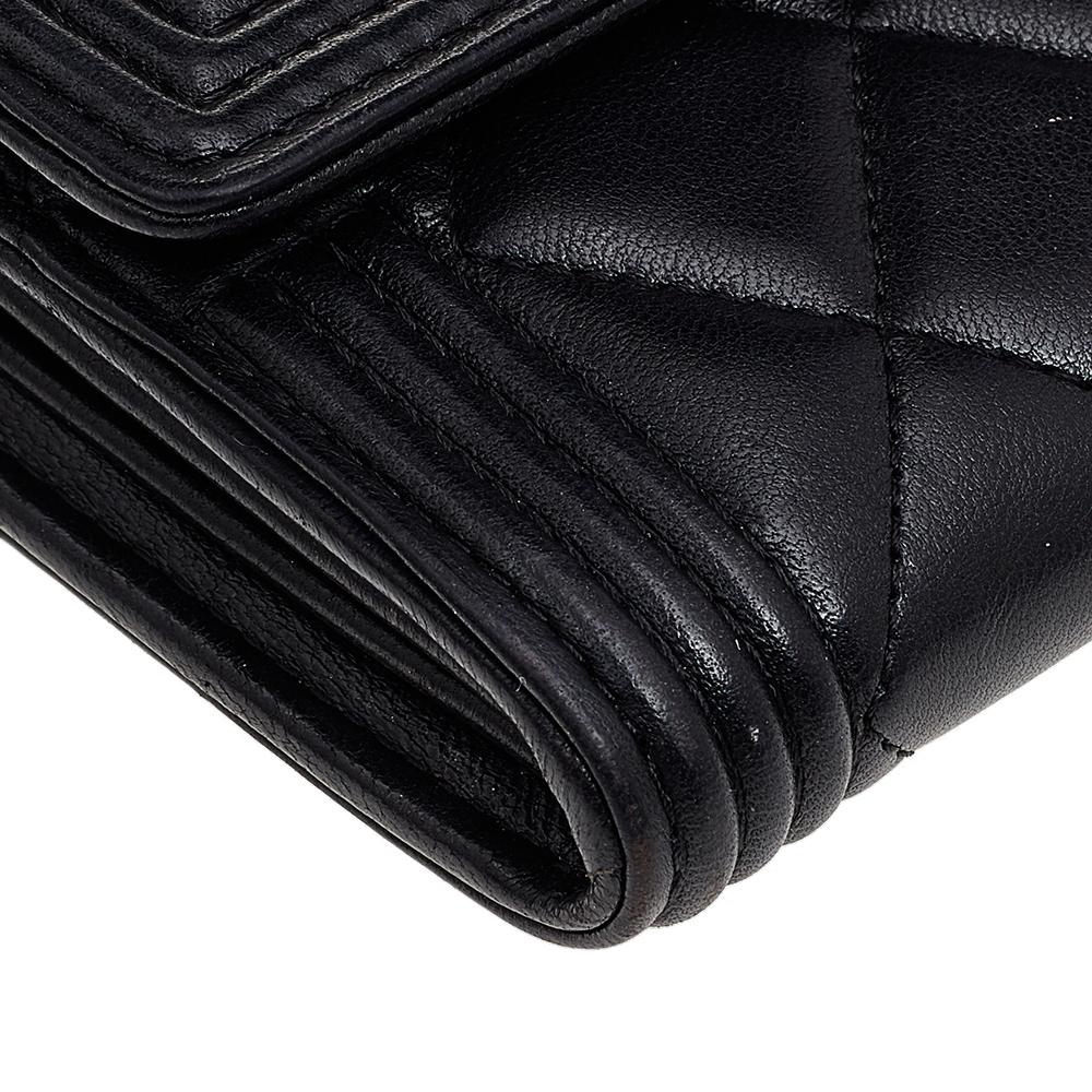 Chanel Black Quilted Leather Boy Long Flap Continental Wallet 1