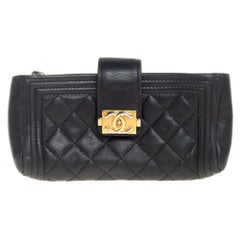 Chanel Black Quilted Leather Boy Phone Holder Clutch