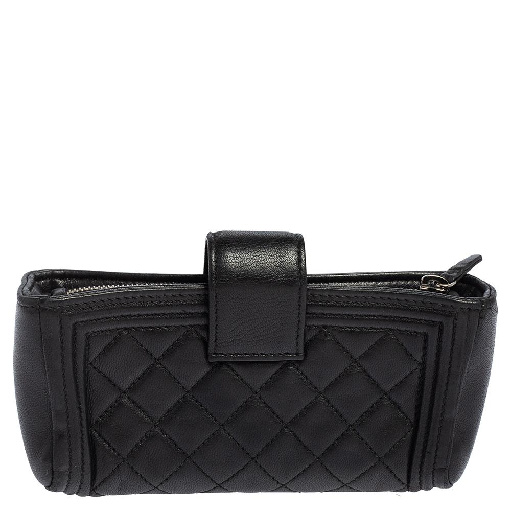 Women's Chanel Black Quilted Leather Boy Phone Pouch