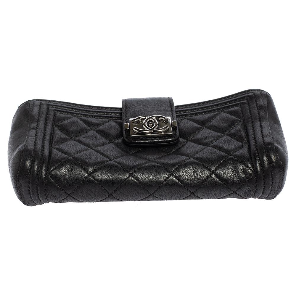 Chanel Black Quilted Leather Boy Phone Pouch 1