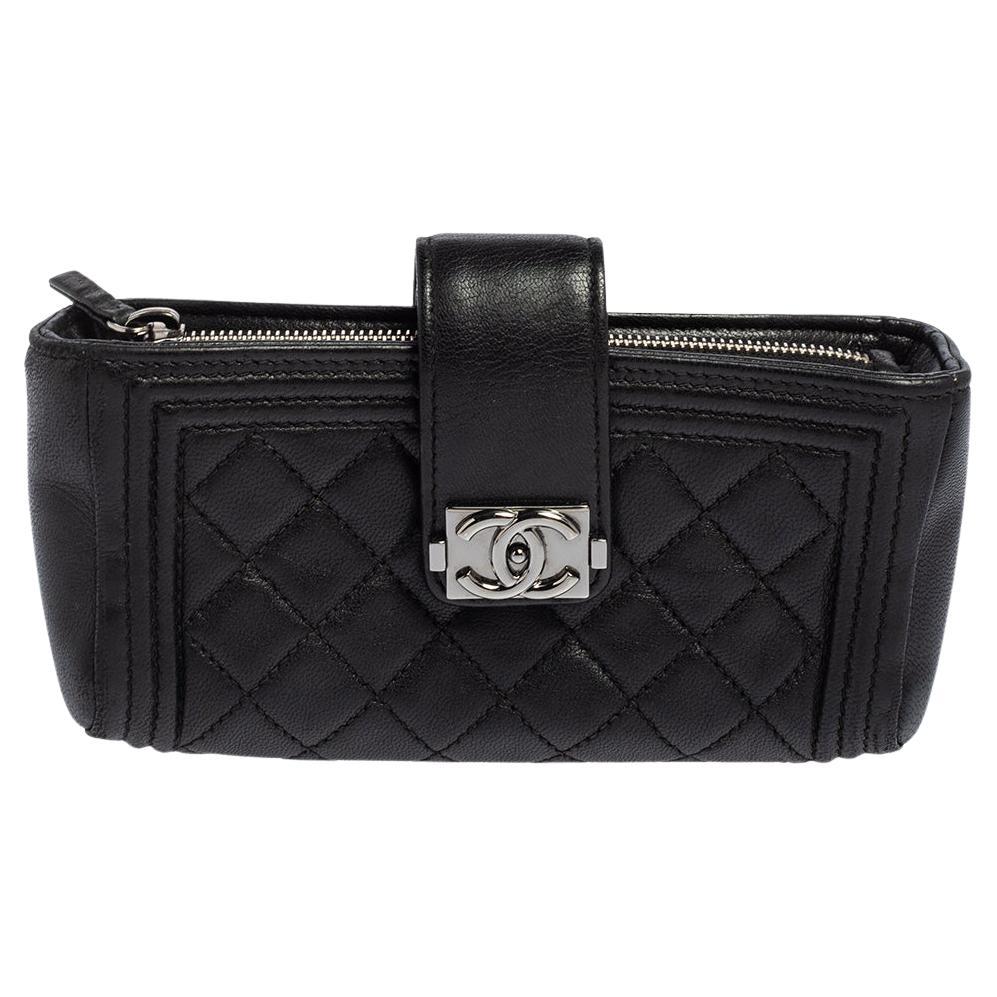 Chanel Black Quilted Leather Boy Phone Pouch