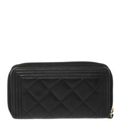 Chanel Black Quilted Leather Boy Zip Around Wallet