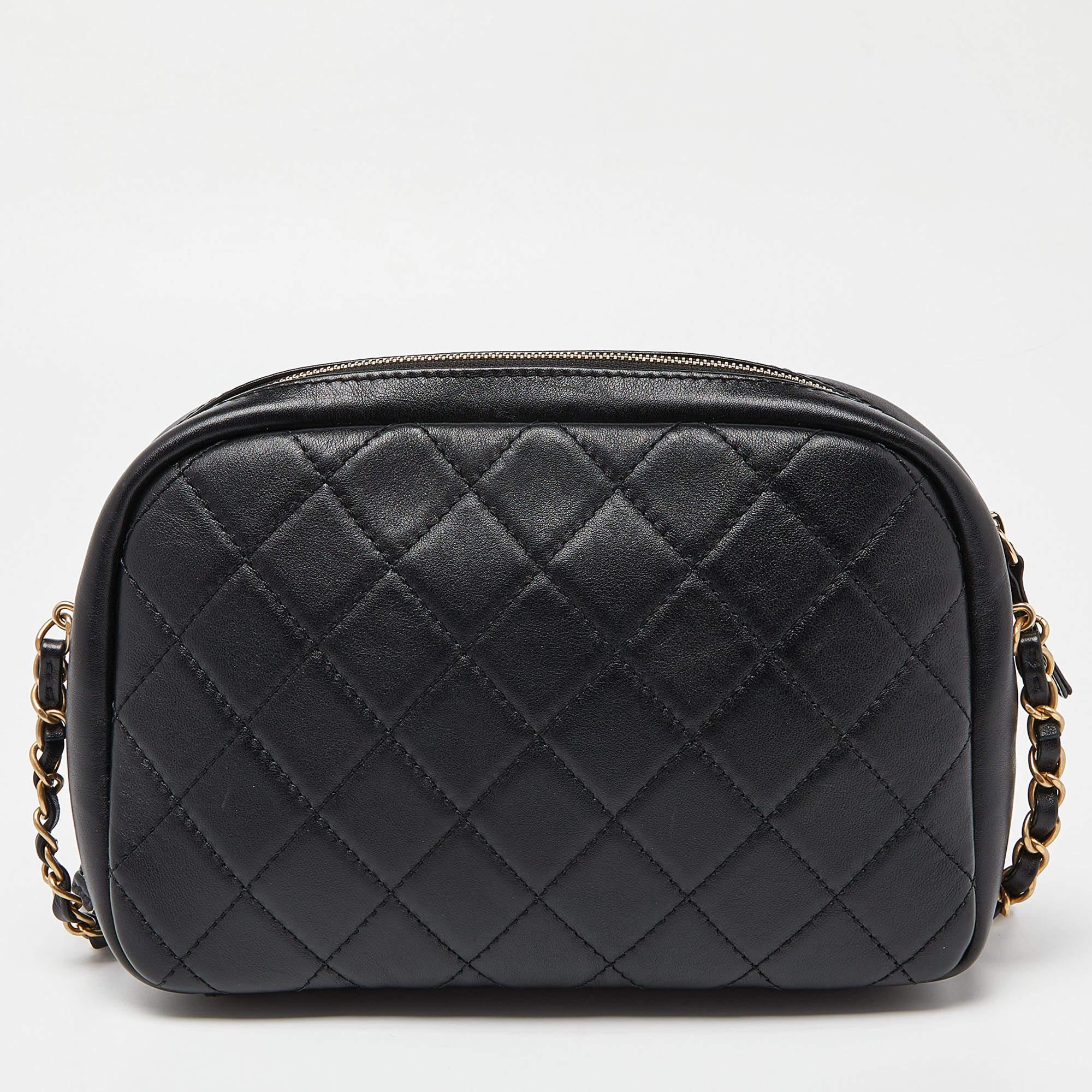Chanel Black Quilted Leather Buckle Camera Case Bag 7
