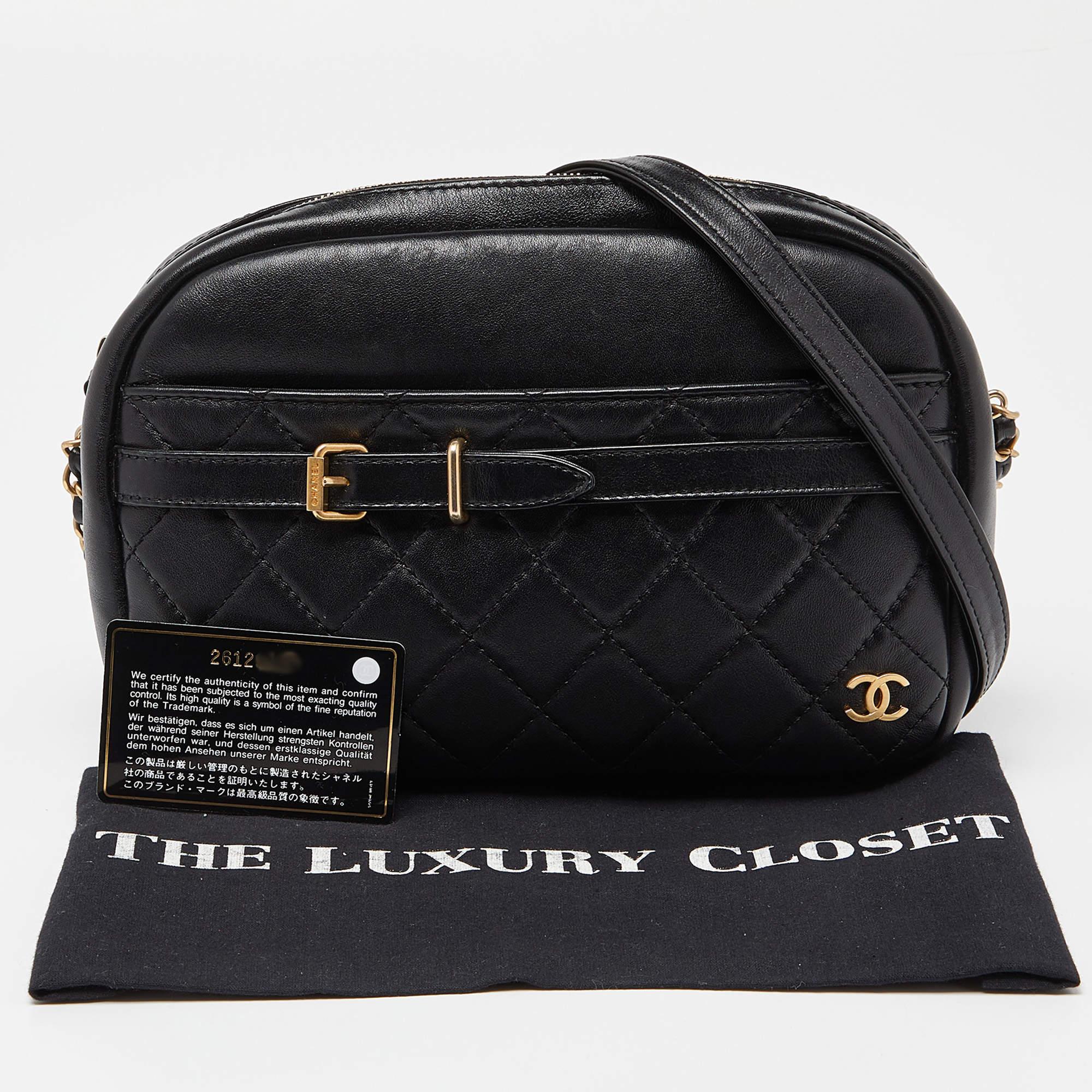 Chanel Black Quilted Leather Buckle Camera Case Bag 8