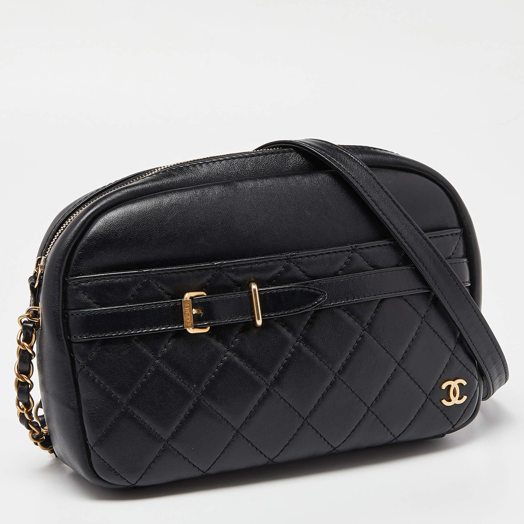 Chanel Black Quilted Leather Buckle Camera Case Bag In Excellent Condition In Dubai, Al Qouz 2