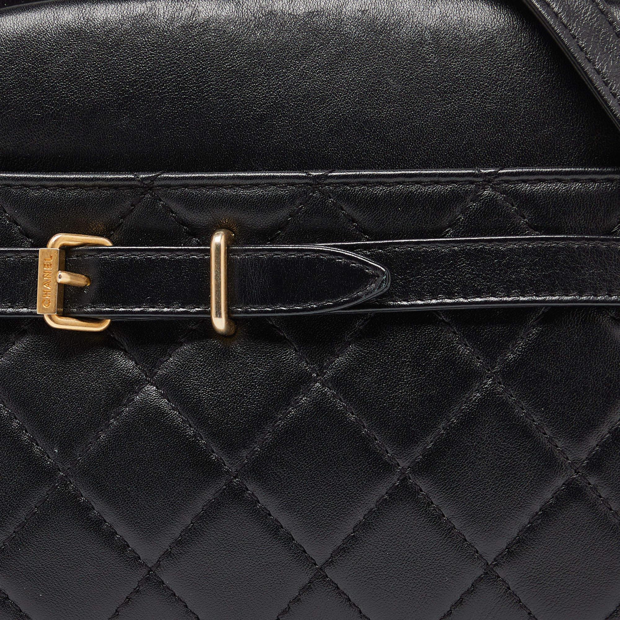 Women's Chanel Black Quilted Leather Buckle Camera Case Bag