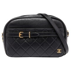 Chanel Black Quilted Leather Buckle Camera Case Bag