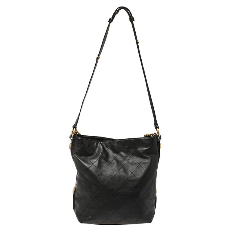 Chanel Black Quilted Leather Button Up Hobo at 1stDibs