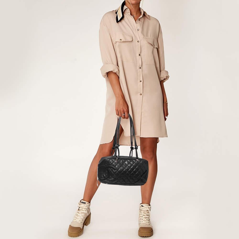 Chanel Black Quilted Leather Cambon Ligne Bowler Bag In Fair Condition In Dubai, Al Qouz 2