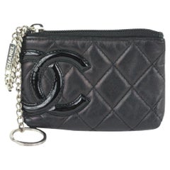 Vintage Chanel Black Quilted Leather Cambon Ligne Key Pouch Change Keychain 107c43