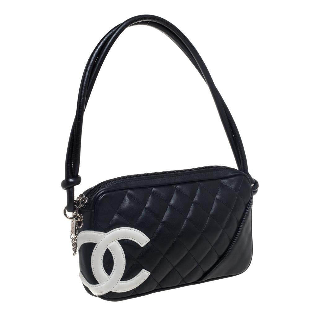 Chanel Black Quilted Leather Cambon Ligne Pochette In Fair Condition In Dubai, Al Qouz 2