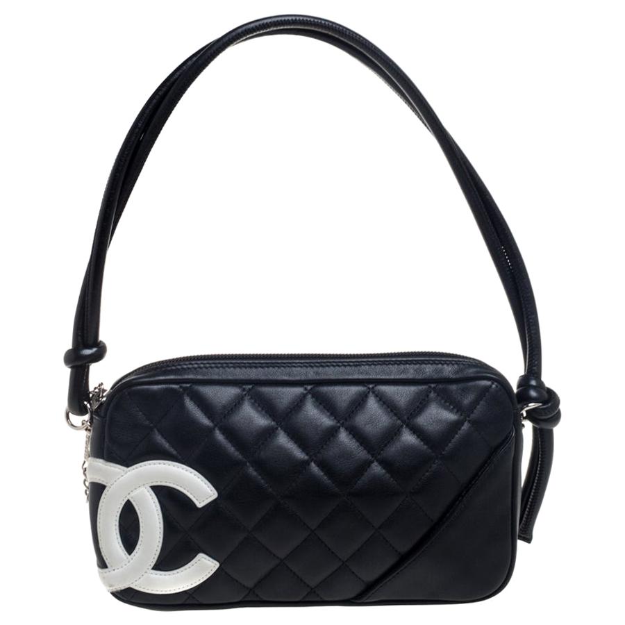 $2500 Chanel Classic CC Logo Black Lambskin Quilted Leather WOC