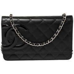 Chanel Black Quilted Leather Cambon Ligne Wallet on Chain