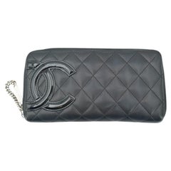Chanel Black Quilted Leather Cambon Zip Around Wallet Coin Purse