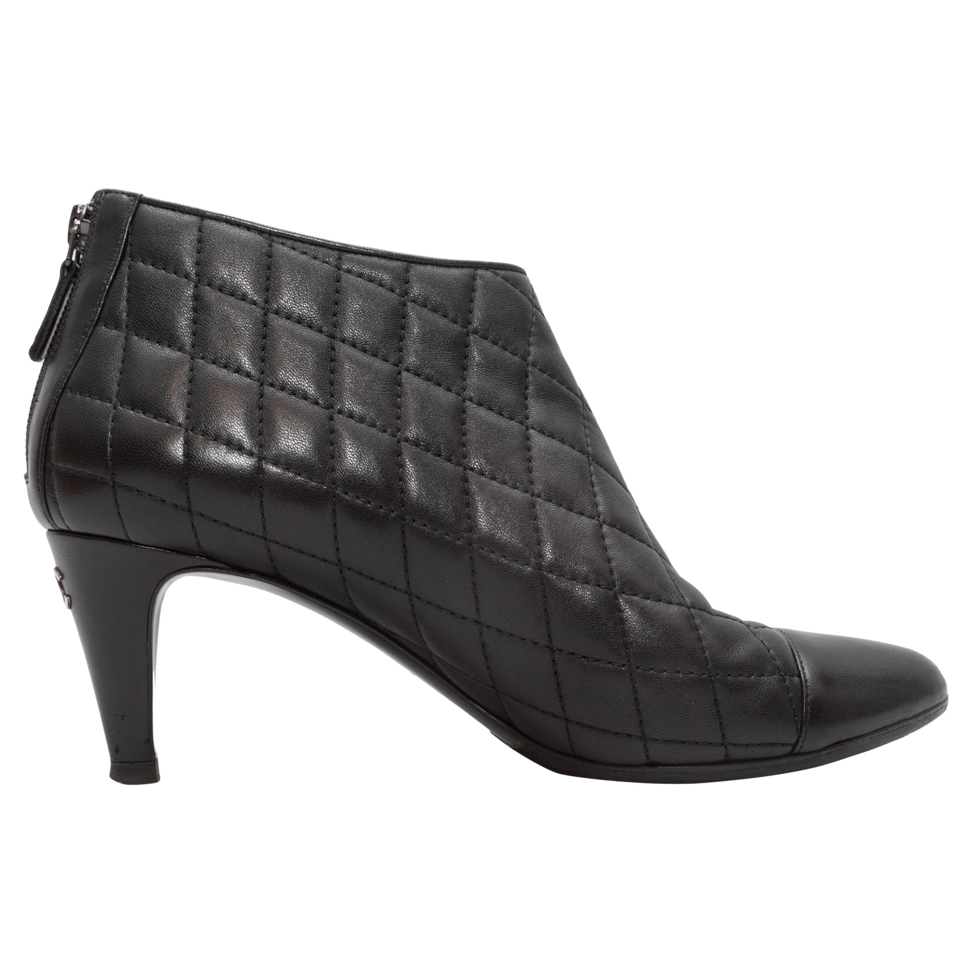 Chanel Black Quilted Leather Cap-Toe Ankle Boots For Sale at 1stDibs