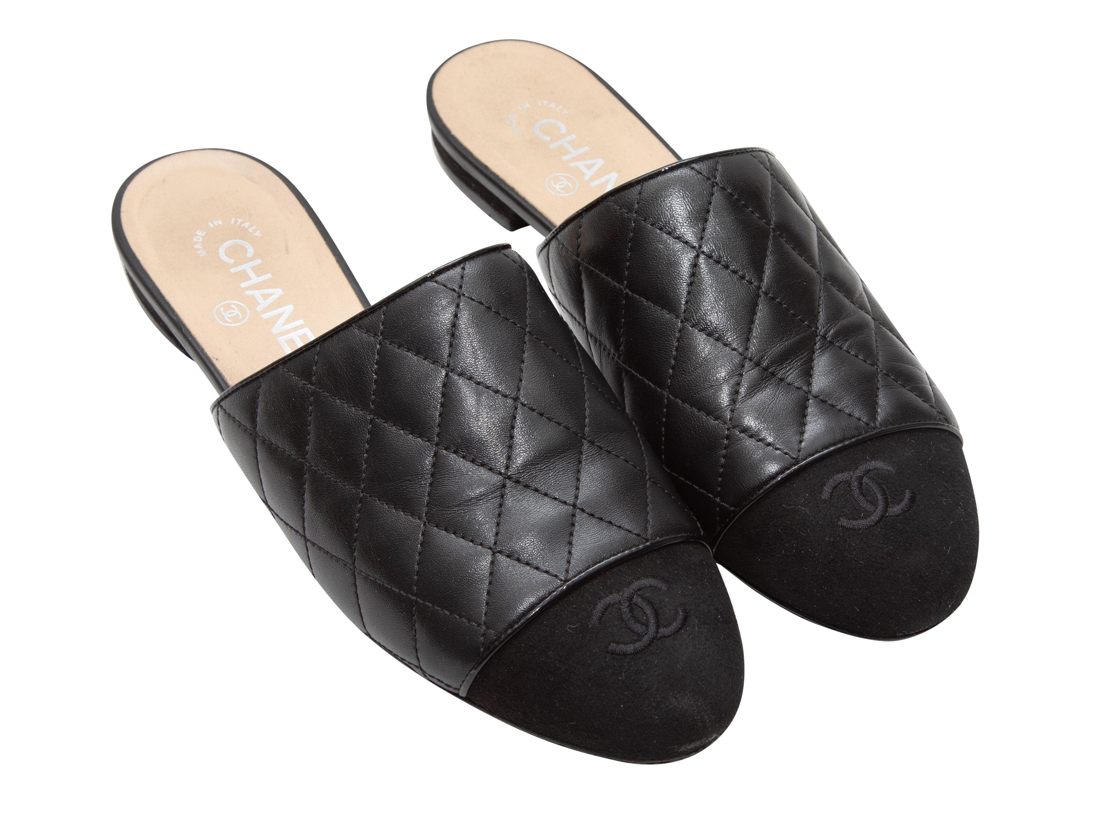 Chanel Black Quilted Leather Cap-Toe Mules In Good Condition In New York, NY