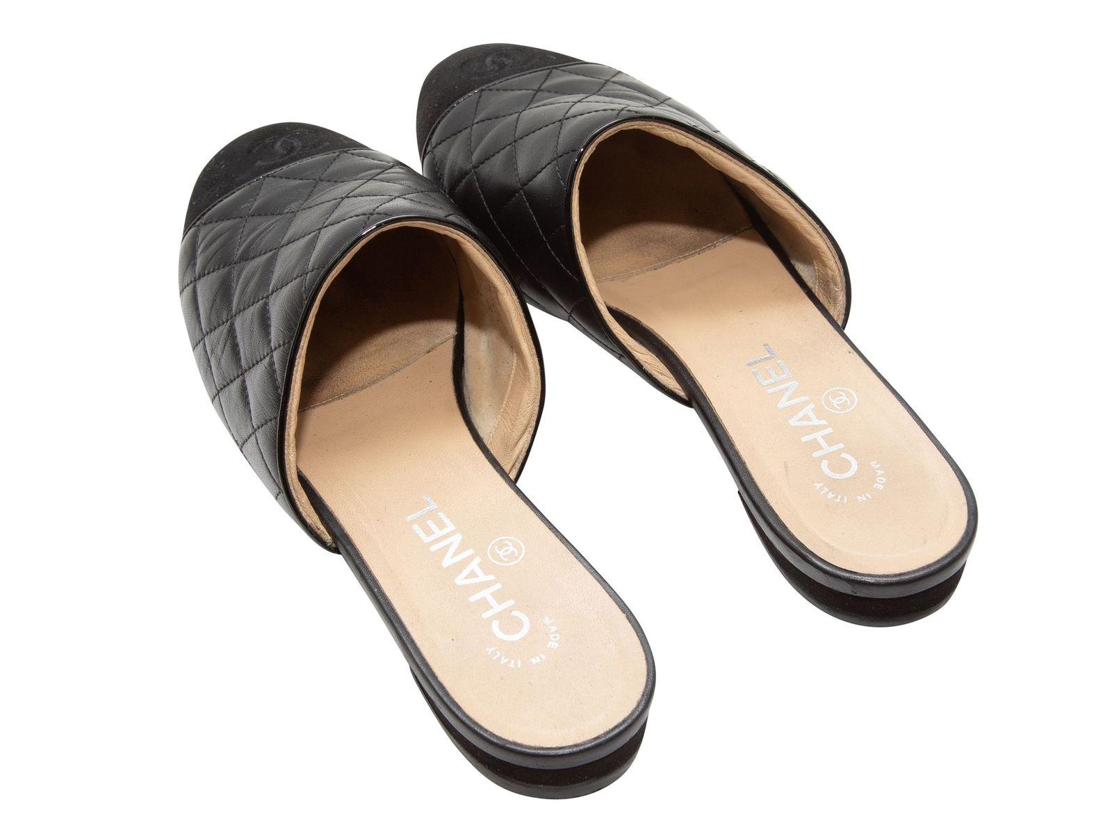 Chanel Black Quilted Leather Cap-Toe Mules 1